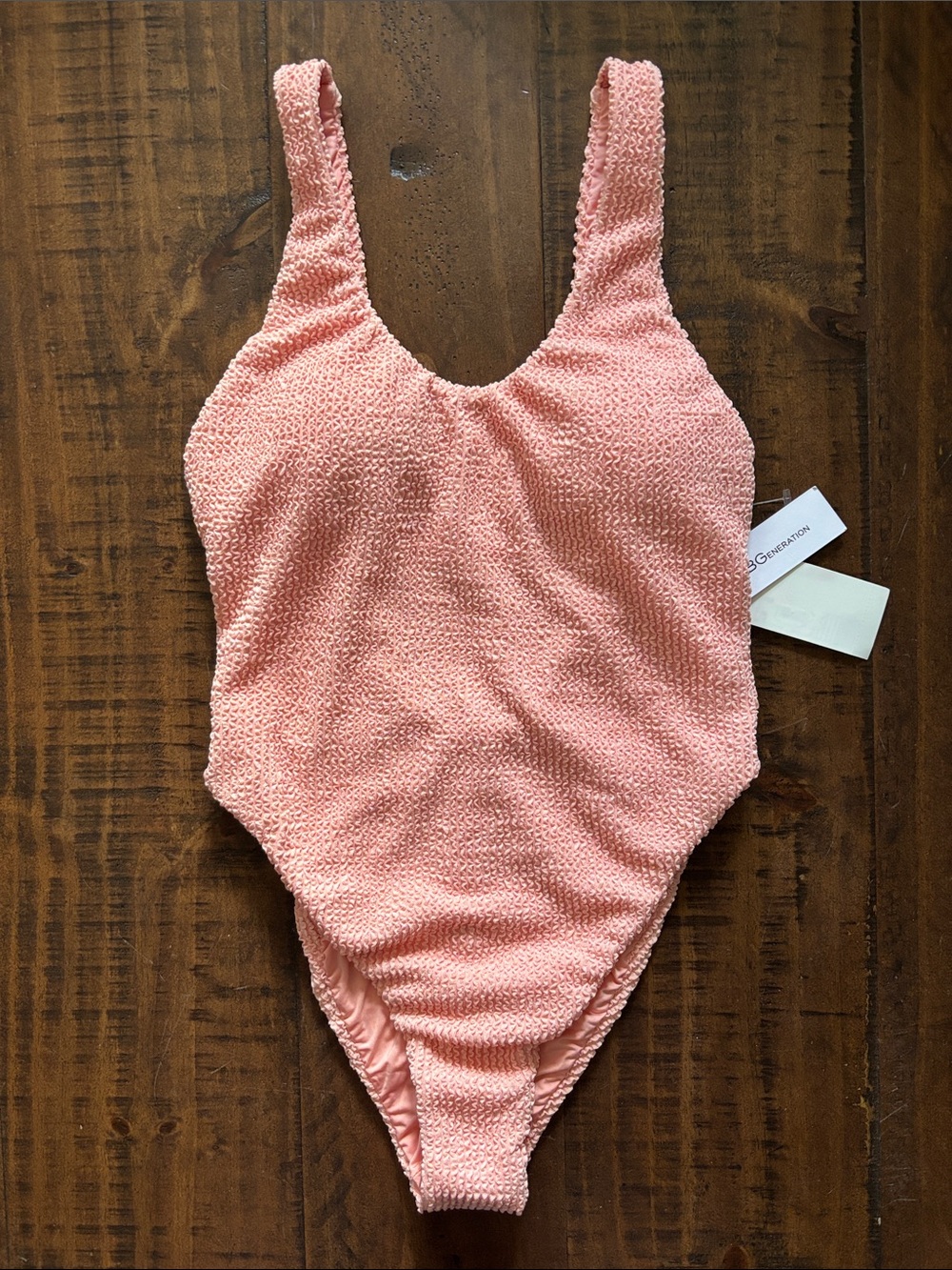 BCBGeneration High Cut Cheeky Textured One-Piece Swimsuit S Peach